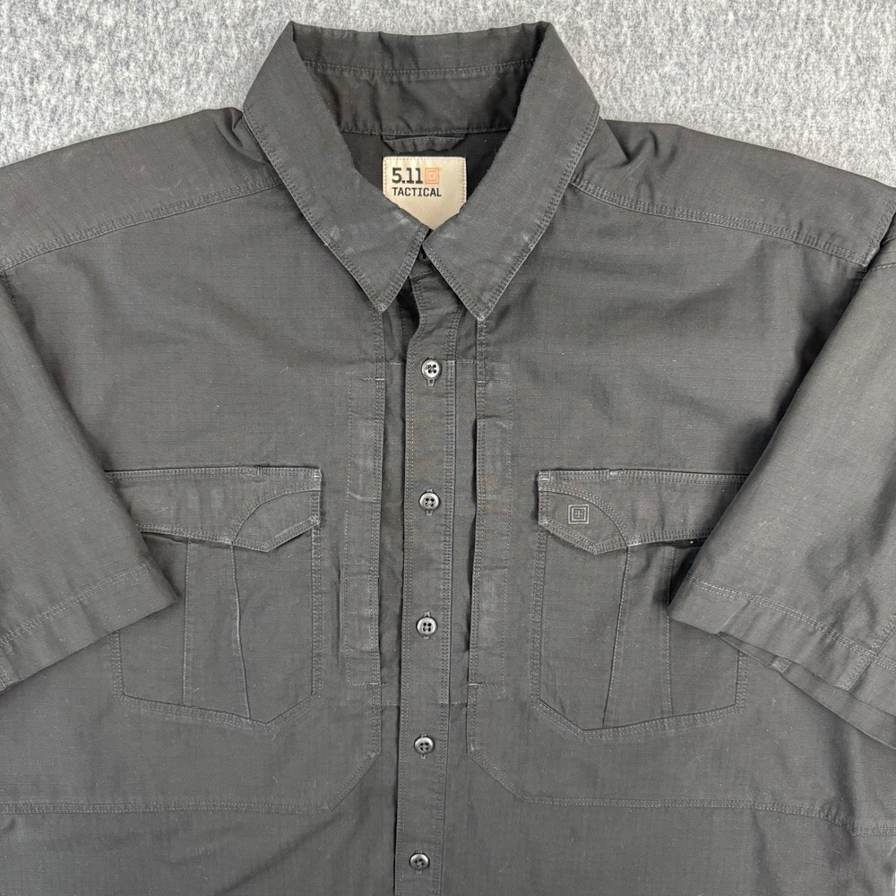 5.11 Tactical Stryke Shirt Men's XL Black Ripstop‎ Short Sleeve Button Front